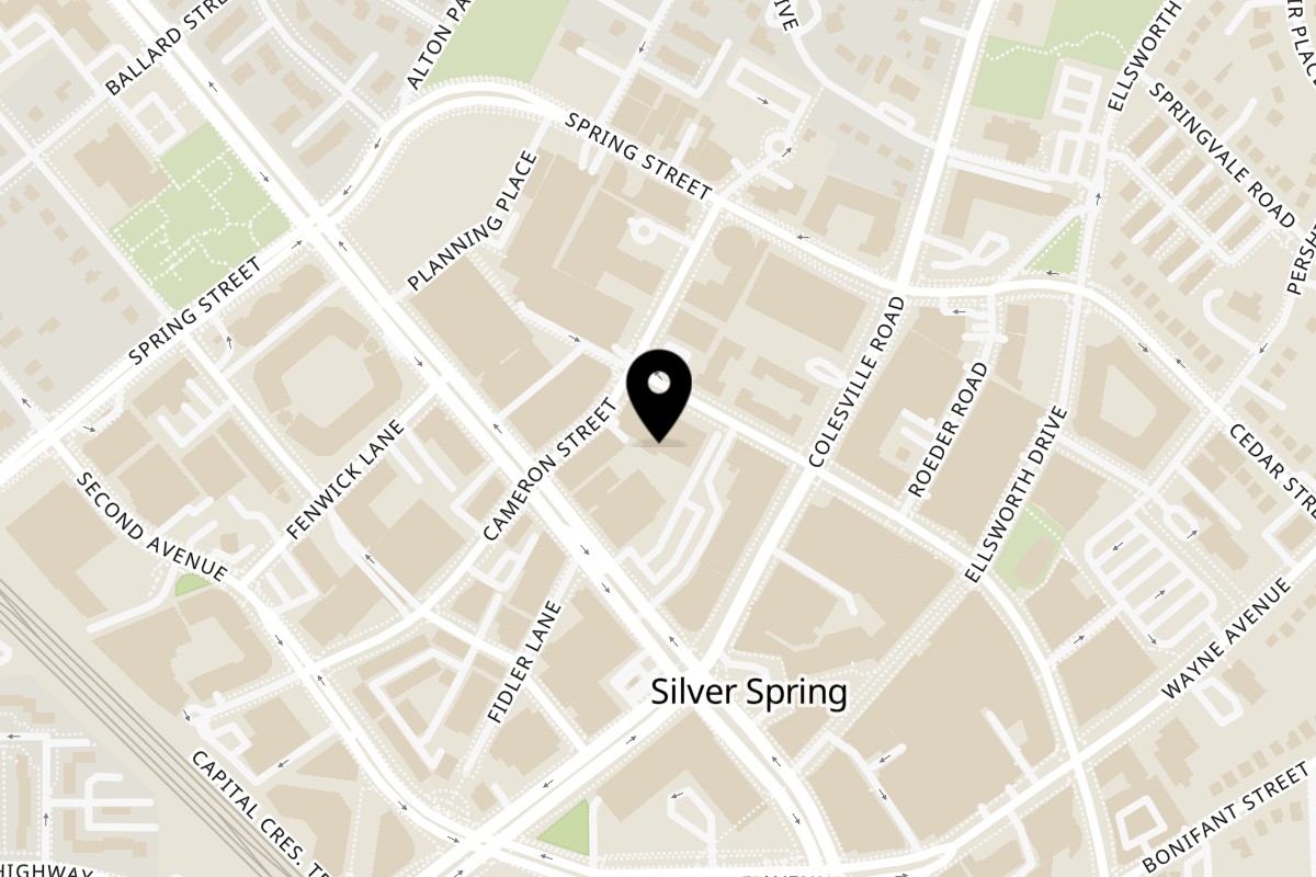 Map showing the location of All Set Restaurant & Bar on 8630 Fenton Street in Silver Spring